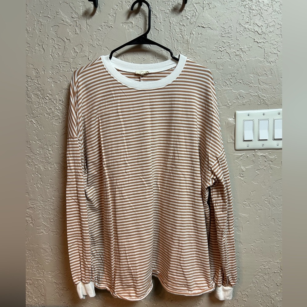 White and Tan Long Sleeve Striped Top